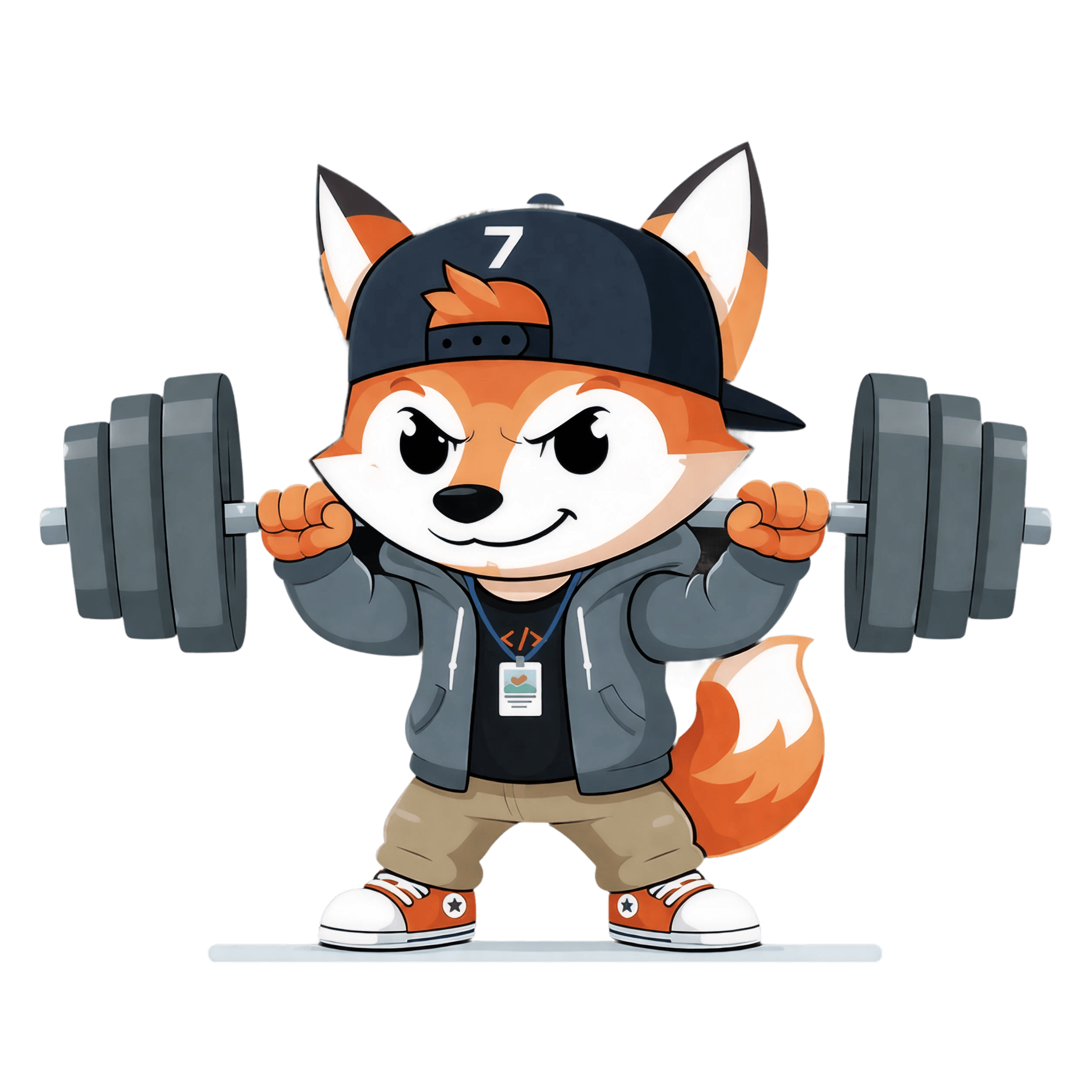 The Koncepts fox lifting a barbell, training for the DP exams